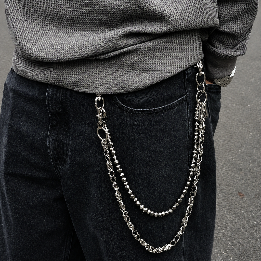 Gothic Skull Double-Layer Belt Chain