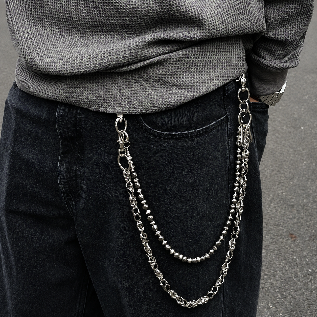 Gothic Skull Double-Layer Belt Chain
