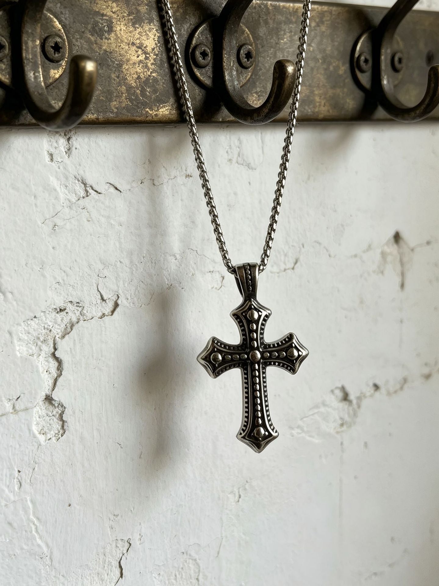 Vintage Totem Carved Cross Pendant Necklace