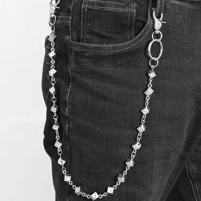 European and American new metal dice chain pants chain, high-end hip-hop trendy dark punk style pants chain for men and women