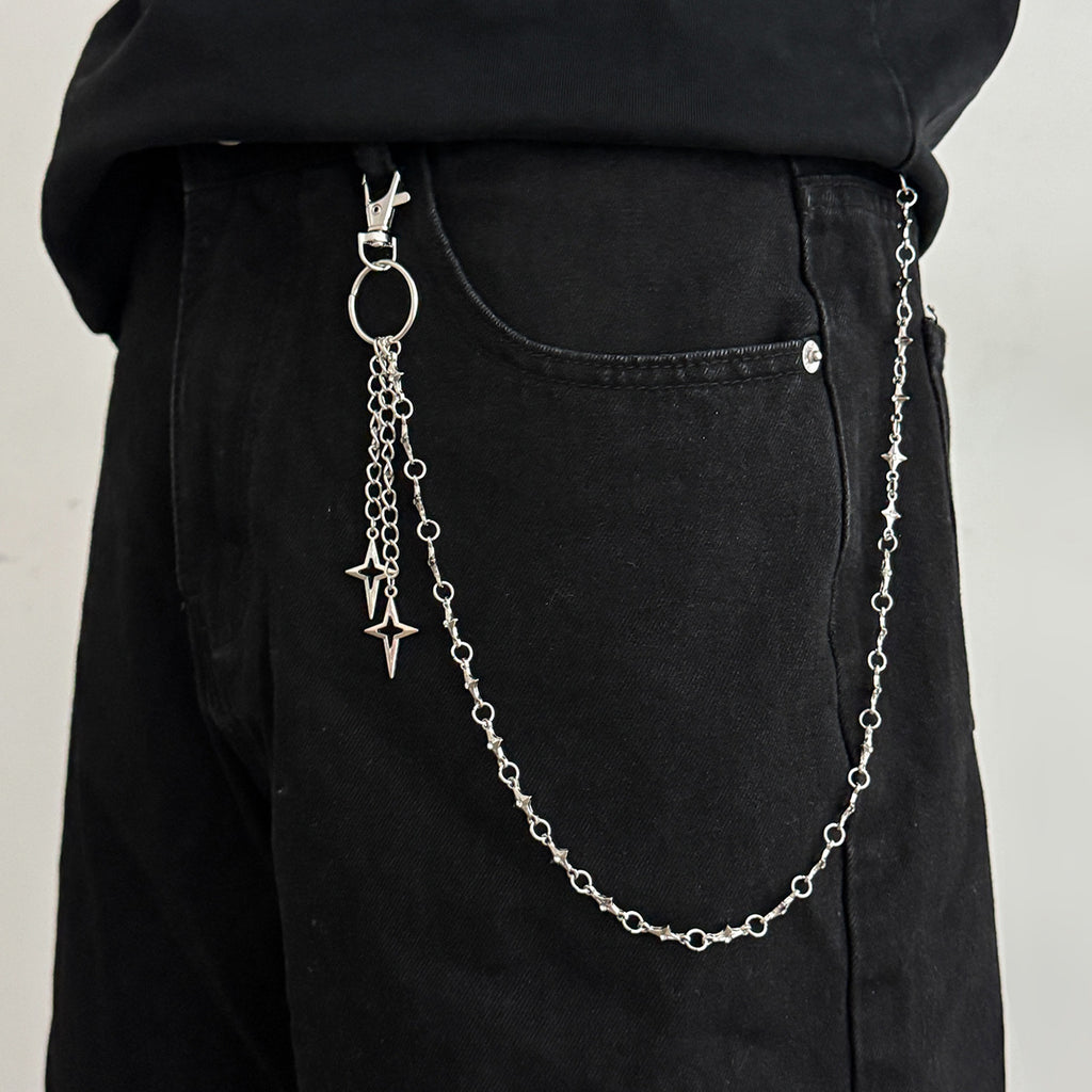 European and American punk four-pointed star chain pants chain men's trendy hip-hop personality men's jeans metal hanging chain cross-border waist chain