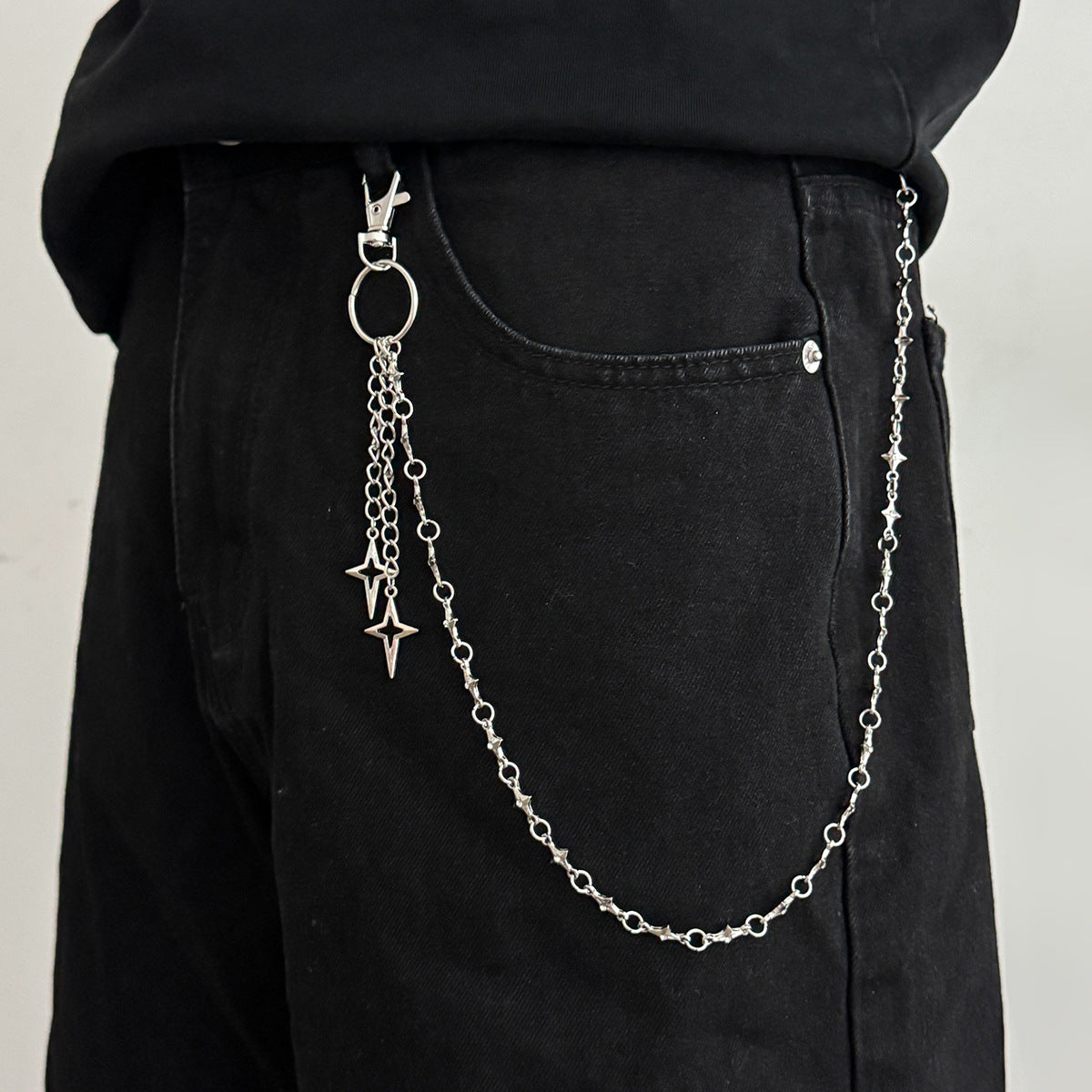 European and American punk four-pointed star chain pants chain men's trendy hip-hop personality men's jeans metal hanging chain cross-border waist chain