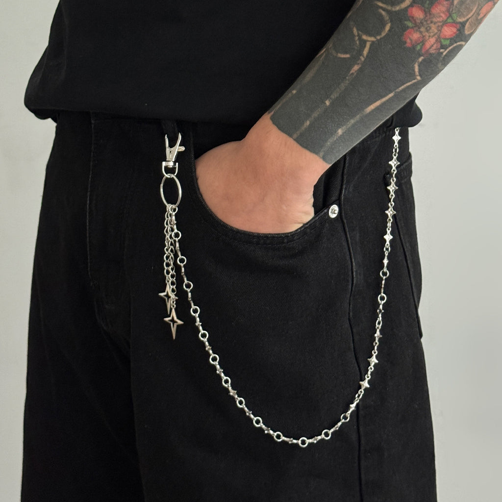 European and American punk four-pointed star chain pants chain men's trendy hip-hop personality men's jeans metal hanging chain cross-border waist chain