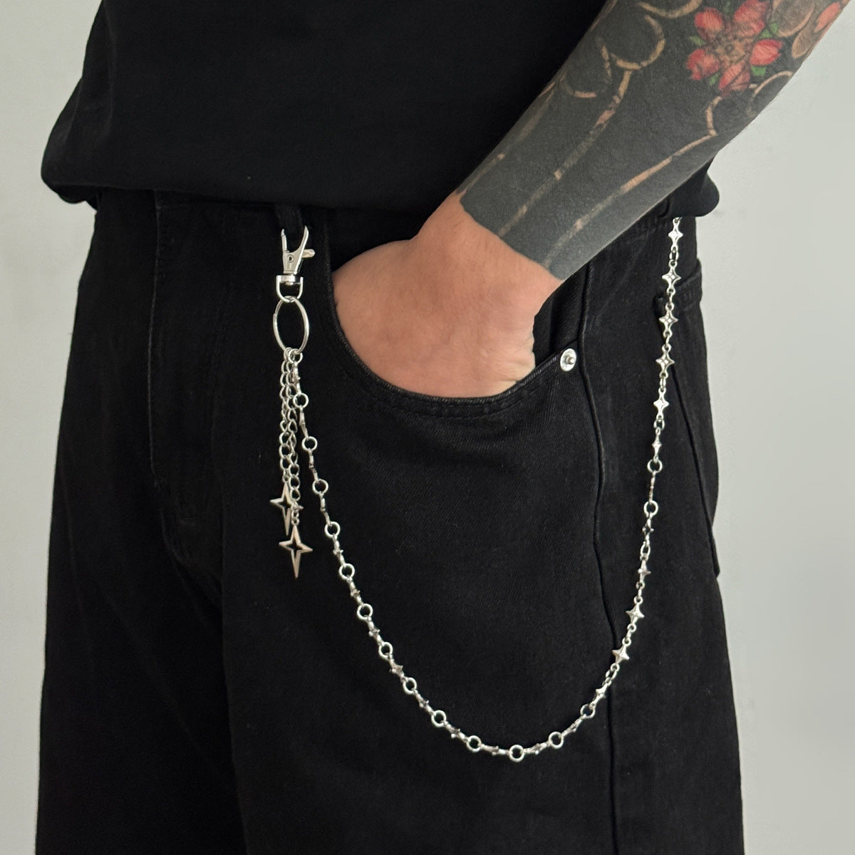 European and American punk four-pointed star chain pants chain men's trendy hip-hop personality men's jeans metal hanging chain cross-border waist chain