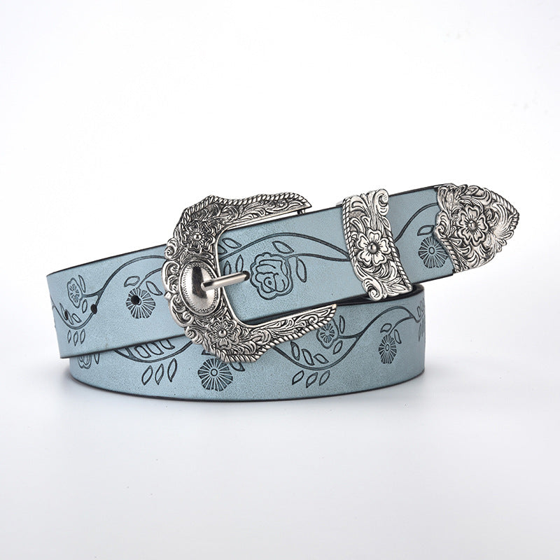 New leaf print lucky sketch vintage carved niche design belt versatile jeans dress strap
