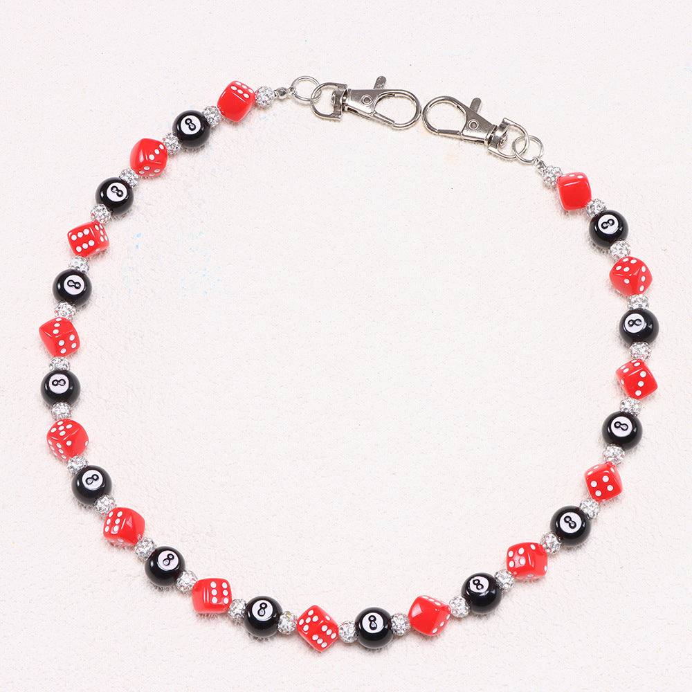 8-Ball, Dice, Diamonds Beaded Belt Chain