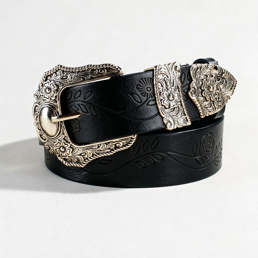 New leaf print lucky sketch vintage carved niche design belt versatile jeans dress strap