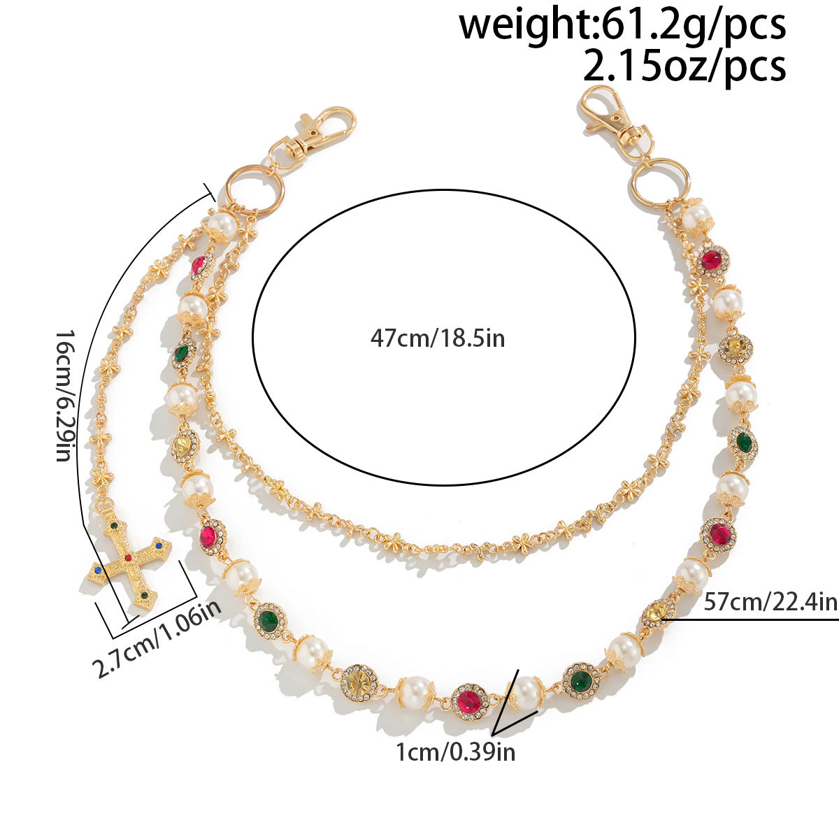 Layered Gemstone & Cross Belt Chain