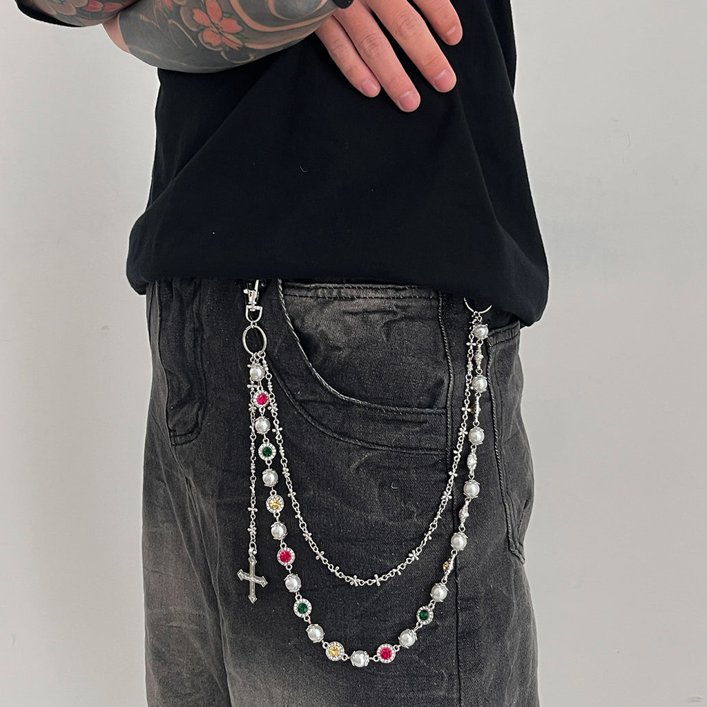 Layered Gemstone & Cross Belt Chain