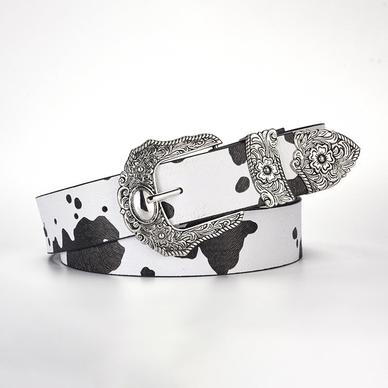 New leaf print lucky sketch vintage carved niche design belt versatile jeans dress strap