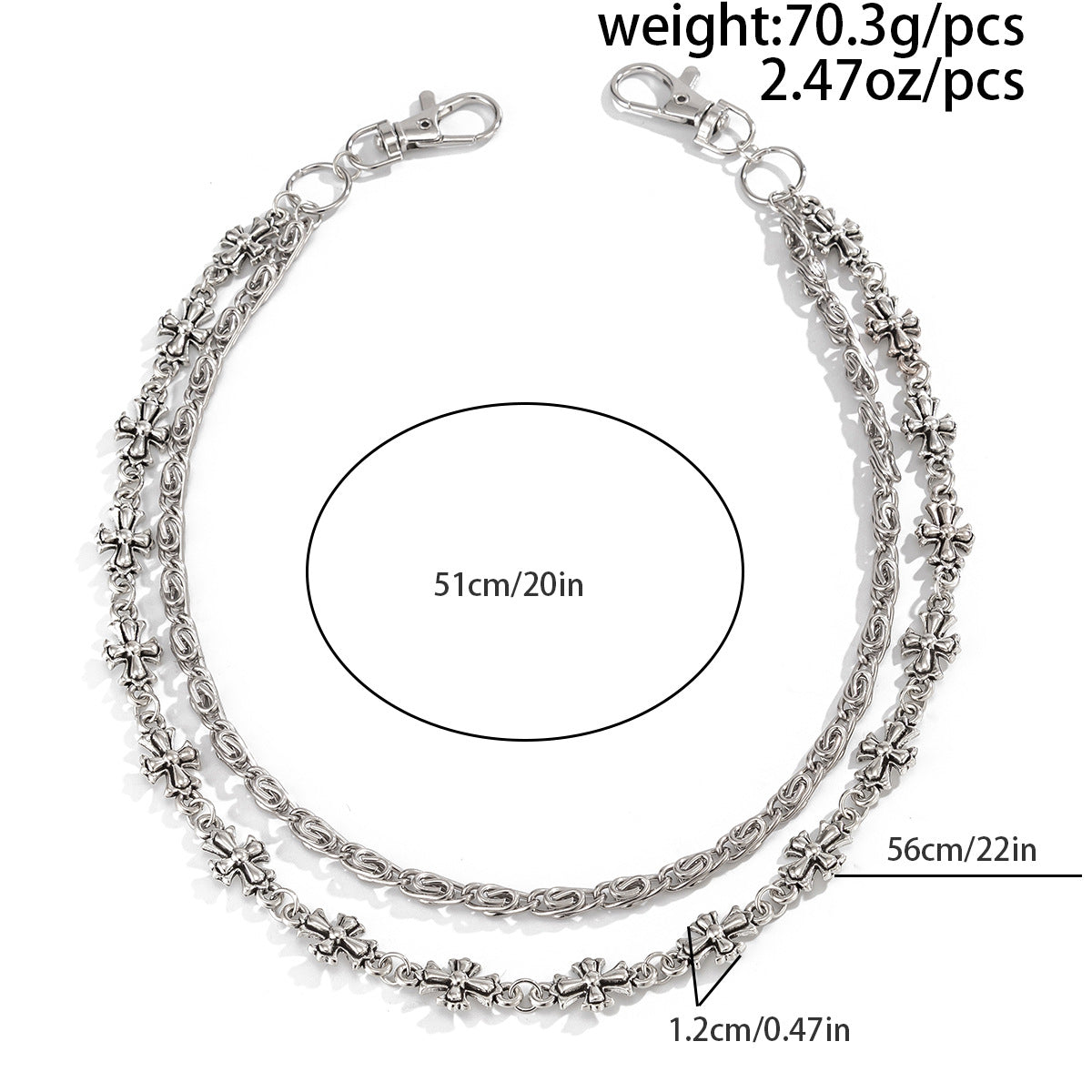 Double Layered Chrome Cross Charm Belt Chain