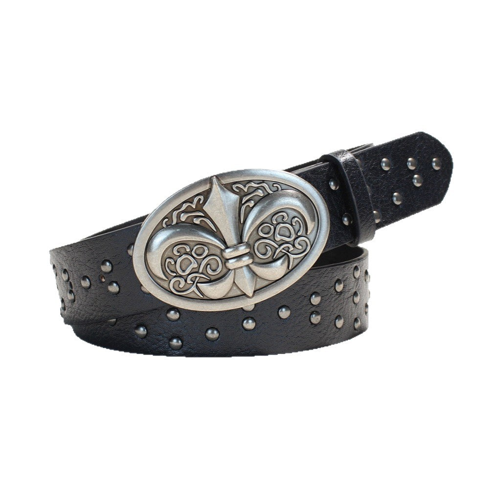 Fleur-de-Lis Studded Leather Belt