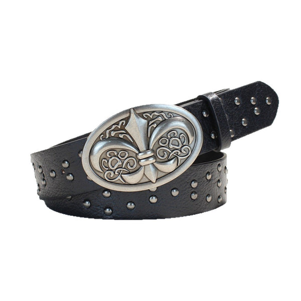 Fleur-de-Lis Studded Leather Belt