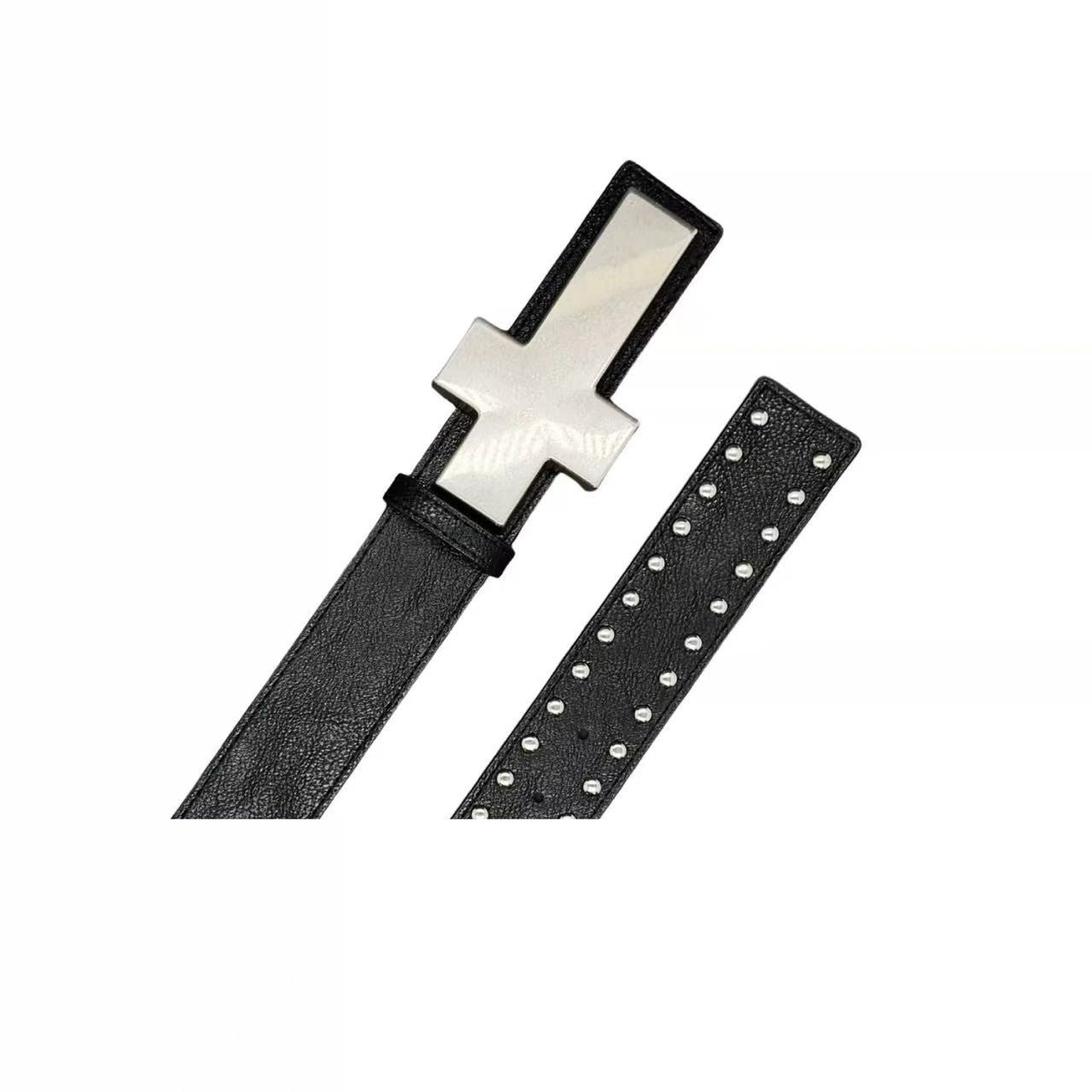 Large Cross Buckle Silver Studded Belt