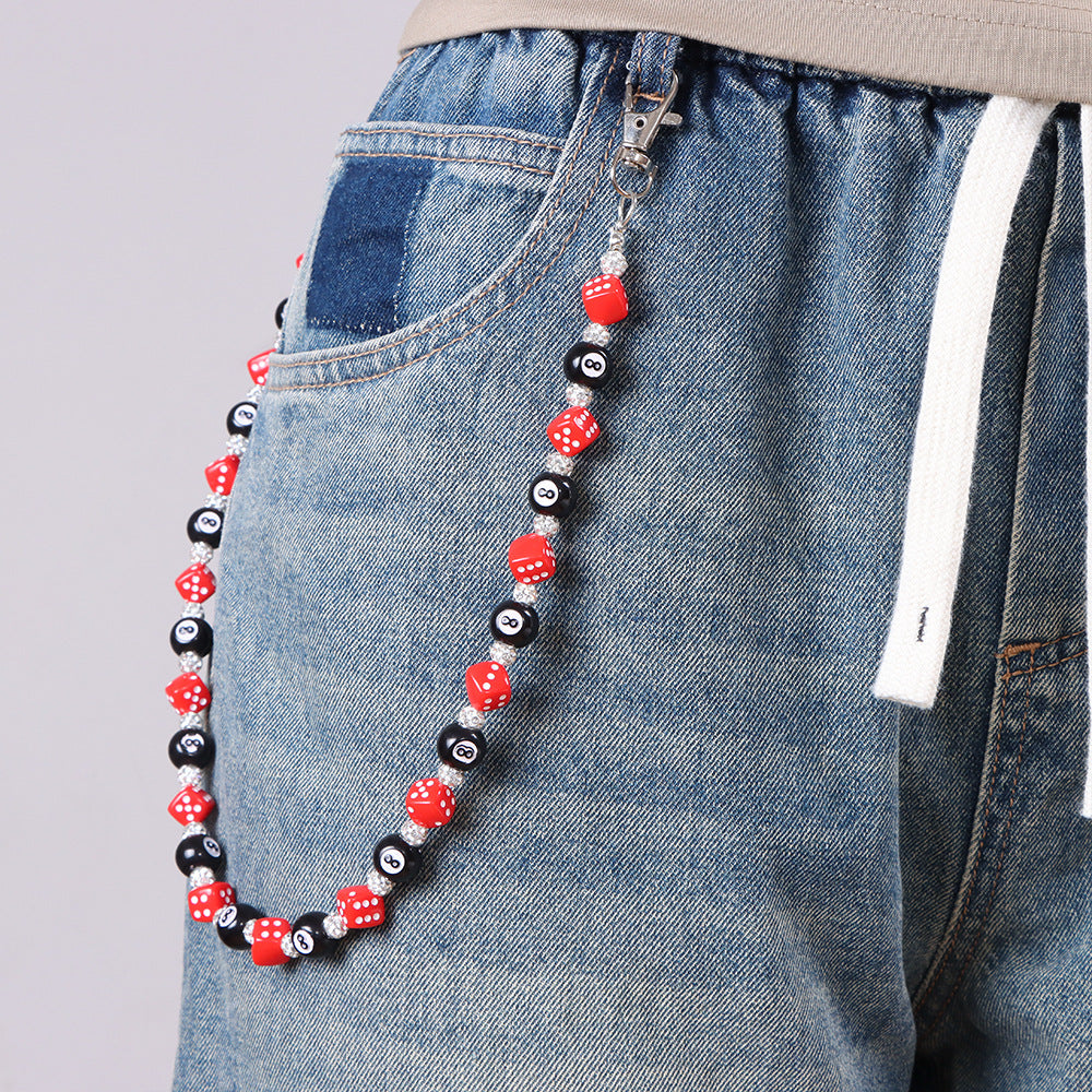 8-Ball, Dice, Diamonds Beaded Belt Chain