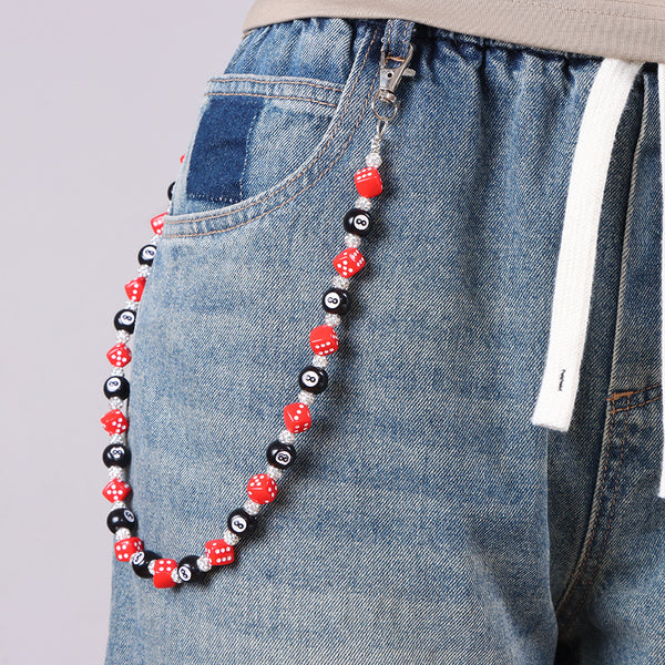 8-Ball, Dice, Diamonds Beaded Belt Chain