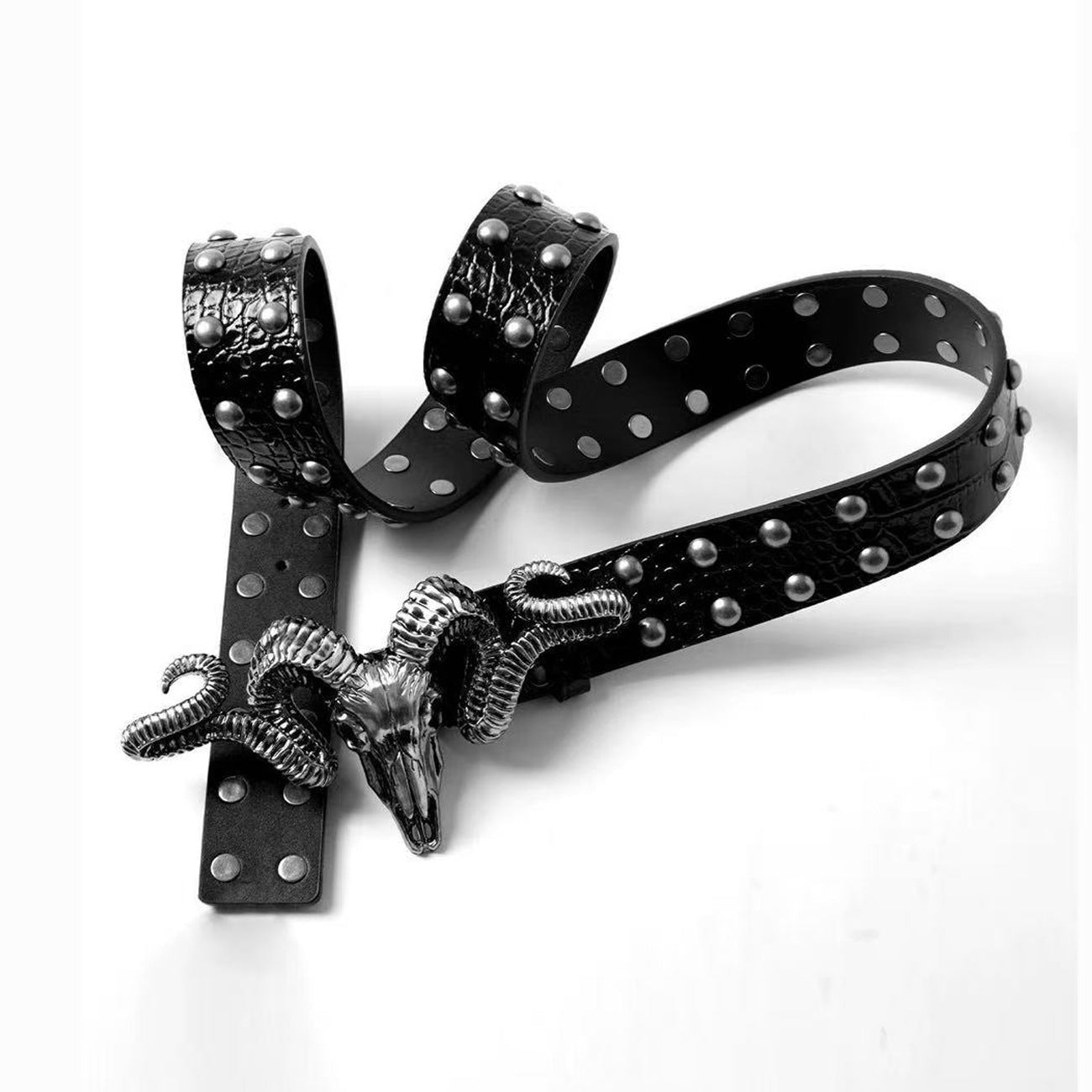 Punk Style Metal Ram Head Riveted Belt, Subculture Vintage Distressed Belt, Unisex Trendy Waist Chain
