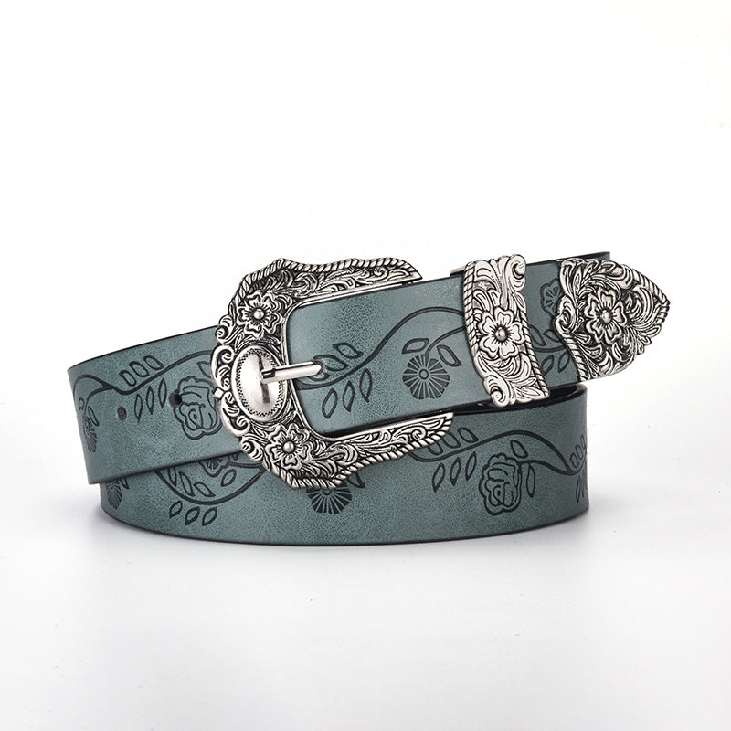 New leaf print lucky sketch vintage carved niche design belt versatile jeans dress strap