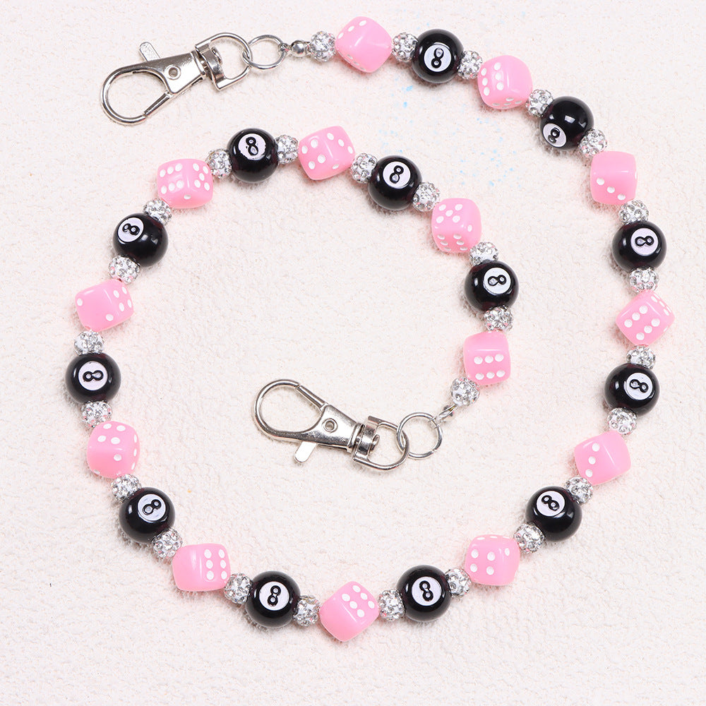 8-Ball, Dice, Diamonds Beaded Belt Chain