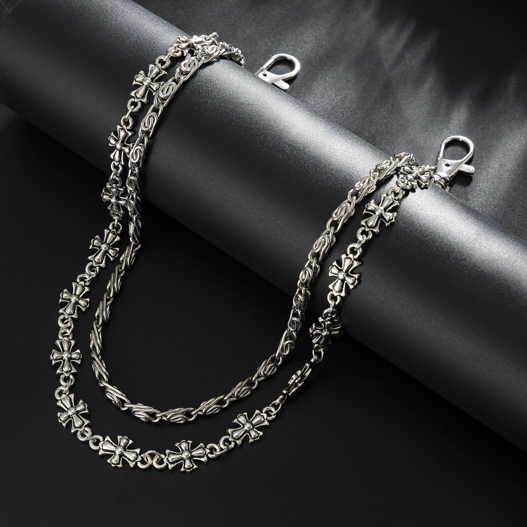 European and American hip-hop heavy metal double-layer cross pants chain, men's waist hanging chain, hip-hop street hardcore outfit