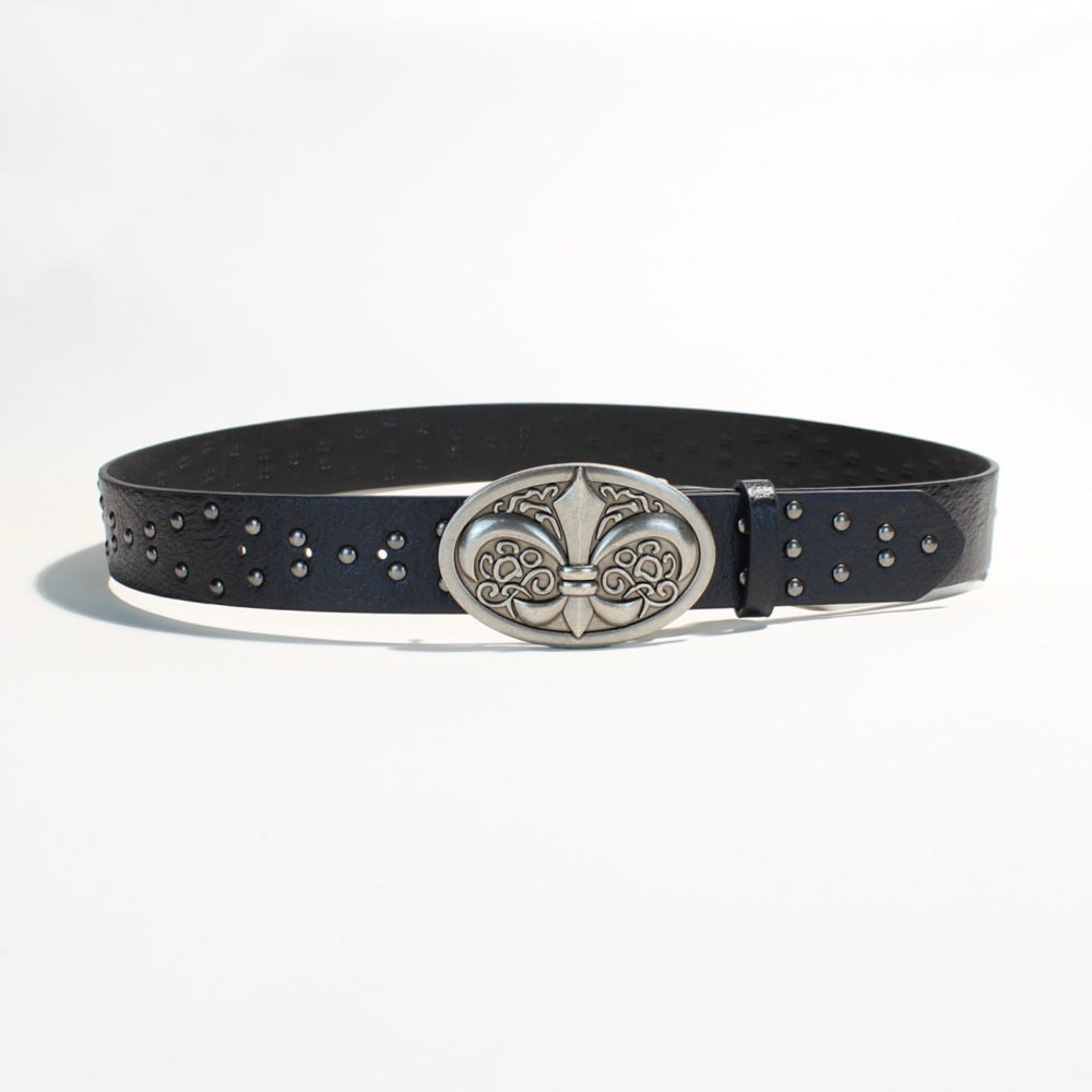 Fleur-de-Lis Studded Leather Belt