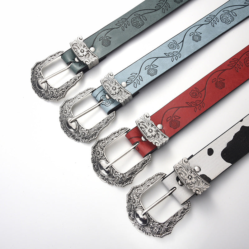 New leaf print lucky sketch vintage carved niche design belt versatile jeans dress strap