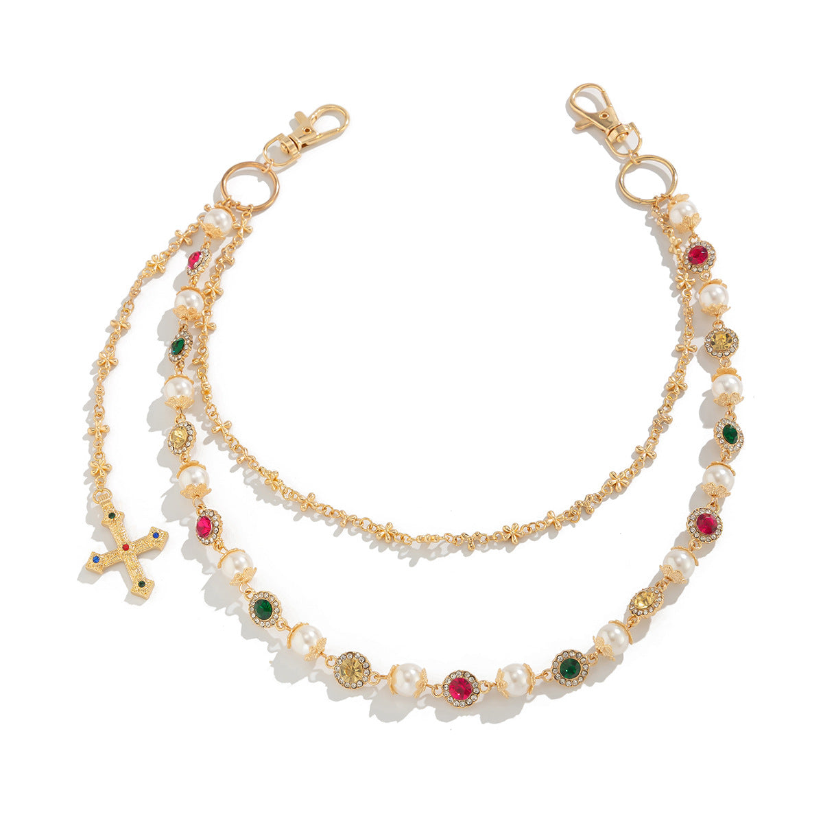 Layered Gemstone & Cross Belt Chain