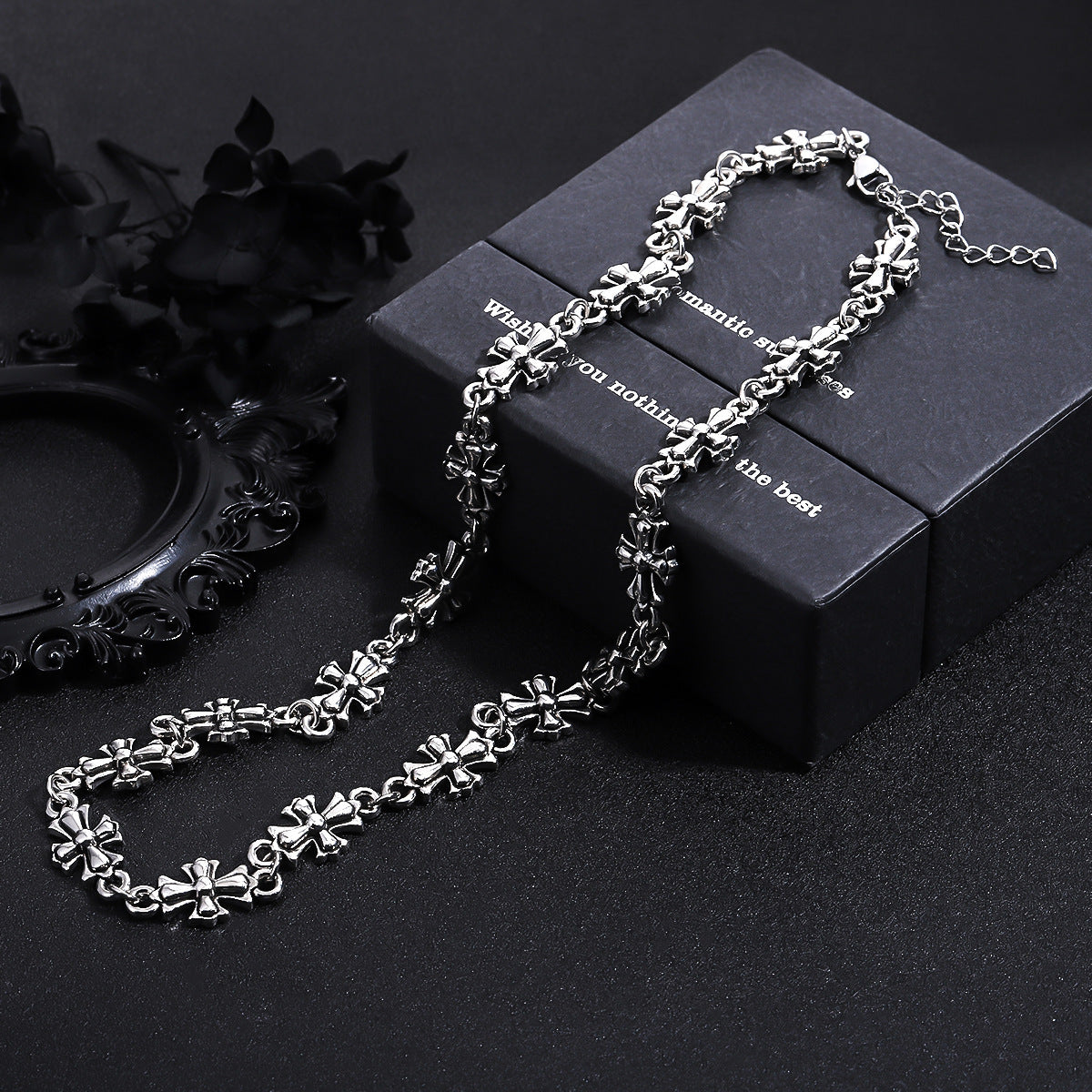 Repeating Starburst Cross Charm Bracelet and Necklace