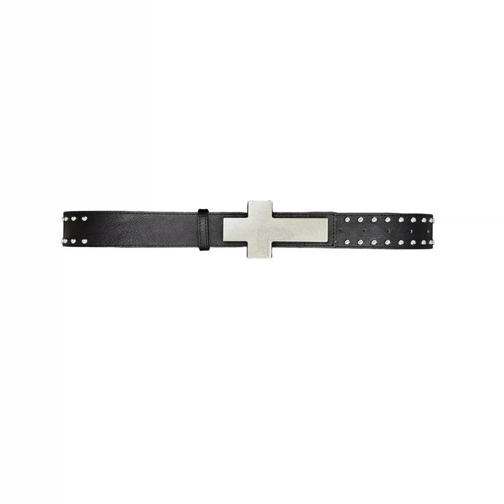 Large Cross Buckle Silver Studded Belt