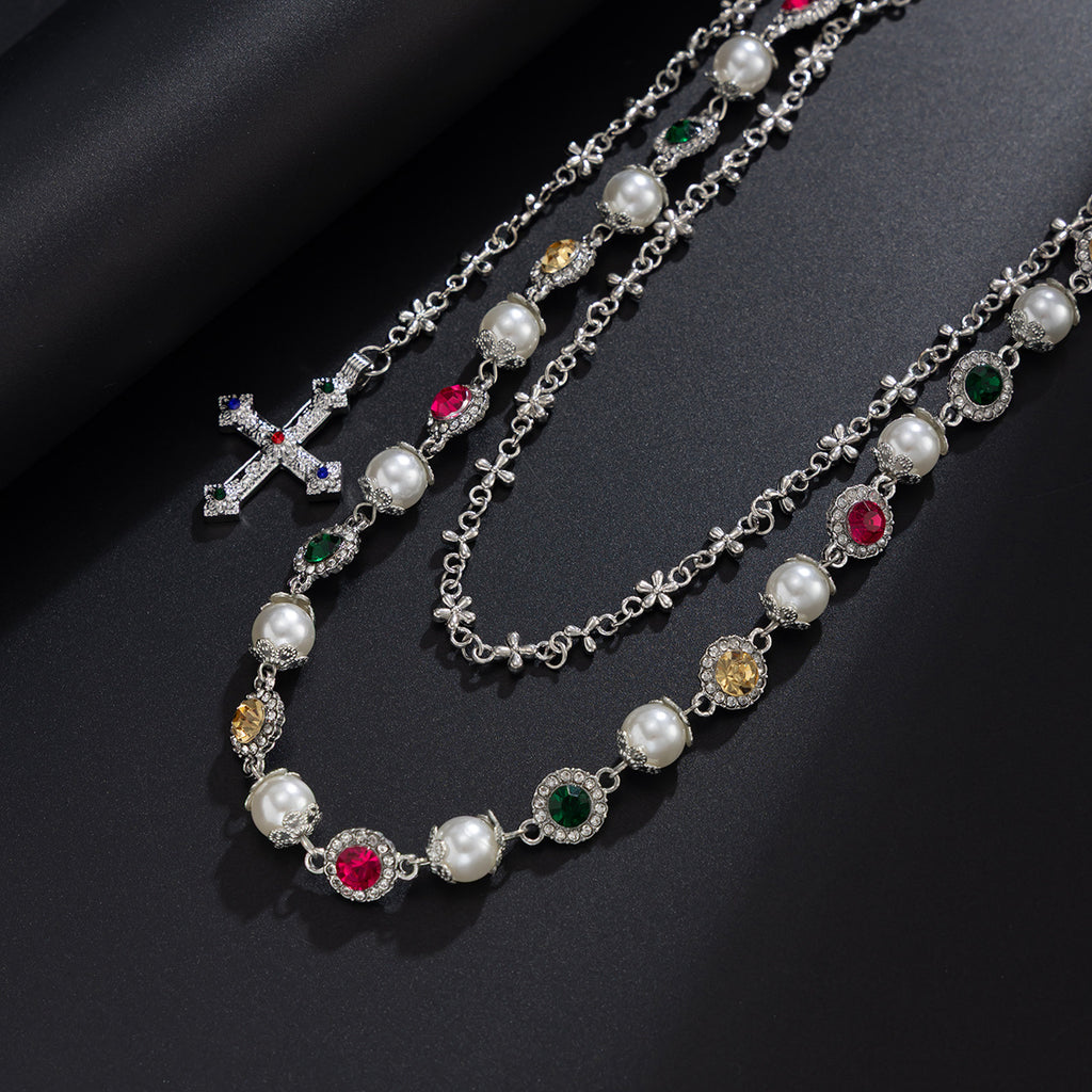 Layered Gemstone & Cross Belt Chain