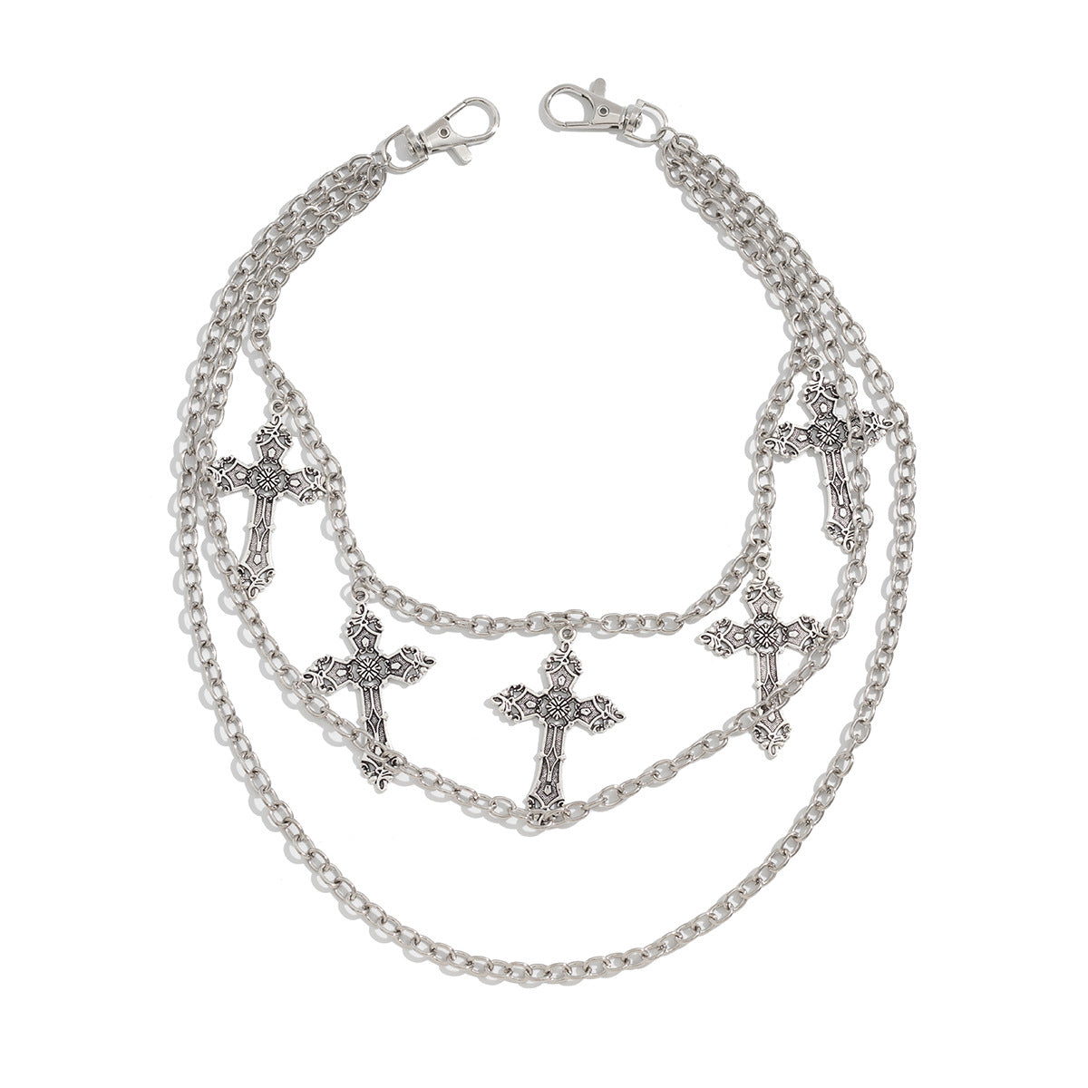 European and American cross-border jewelry, men's cross trouser chain, high-end fashion, small multi-layer chain jeans accessories