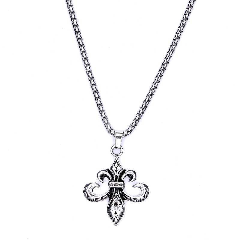 Trendy brand vintage scout flower cross necklace, anchor pendant, pendant, men's and women's couple style personalized accessory sweater chain