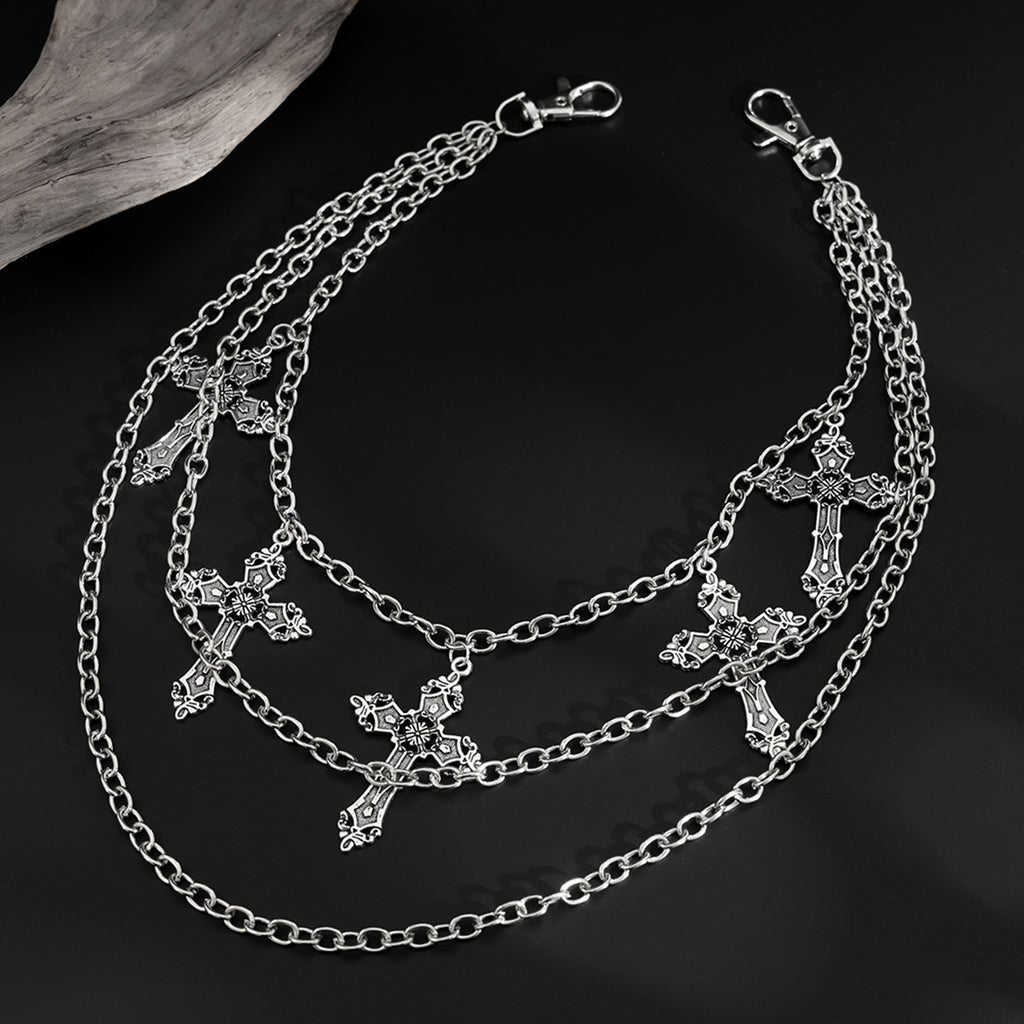 European and American cross-border jewelry, men's cross trouser chain, high-end fashion, small multi-layer chain jeans accessories