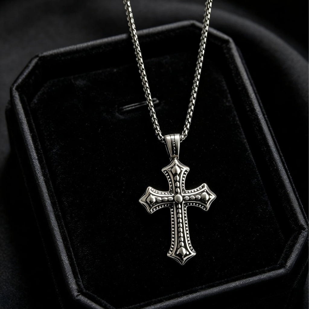 Cross-border bestseller punk retro trendy men's favorite classic cast carved totem cross stainless steel pendant