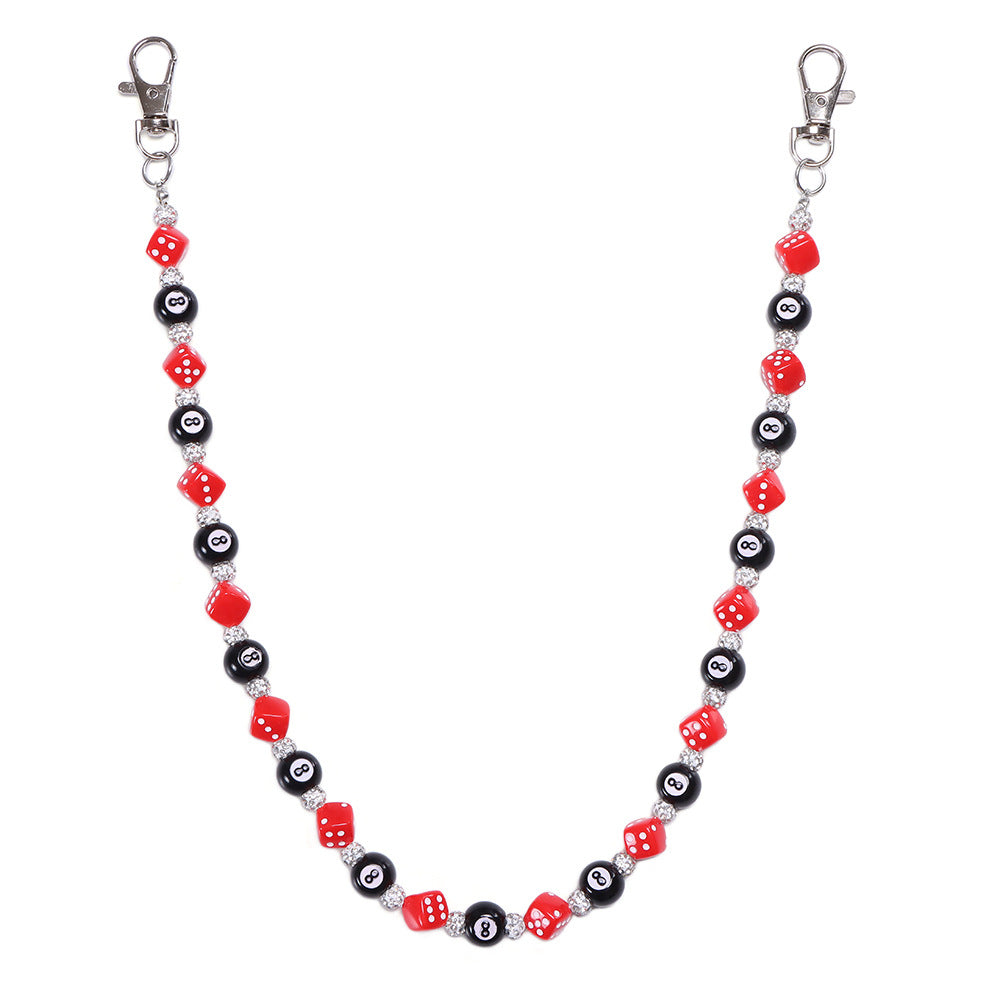 8-Ball, Dice, Diamonds Beaded Belt Chain