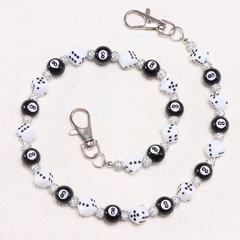 8-Ball, Dice, Diamonds Beaded Belt Chain