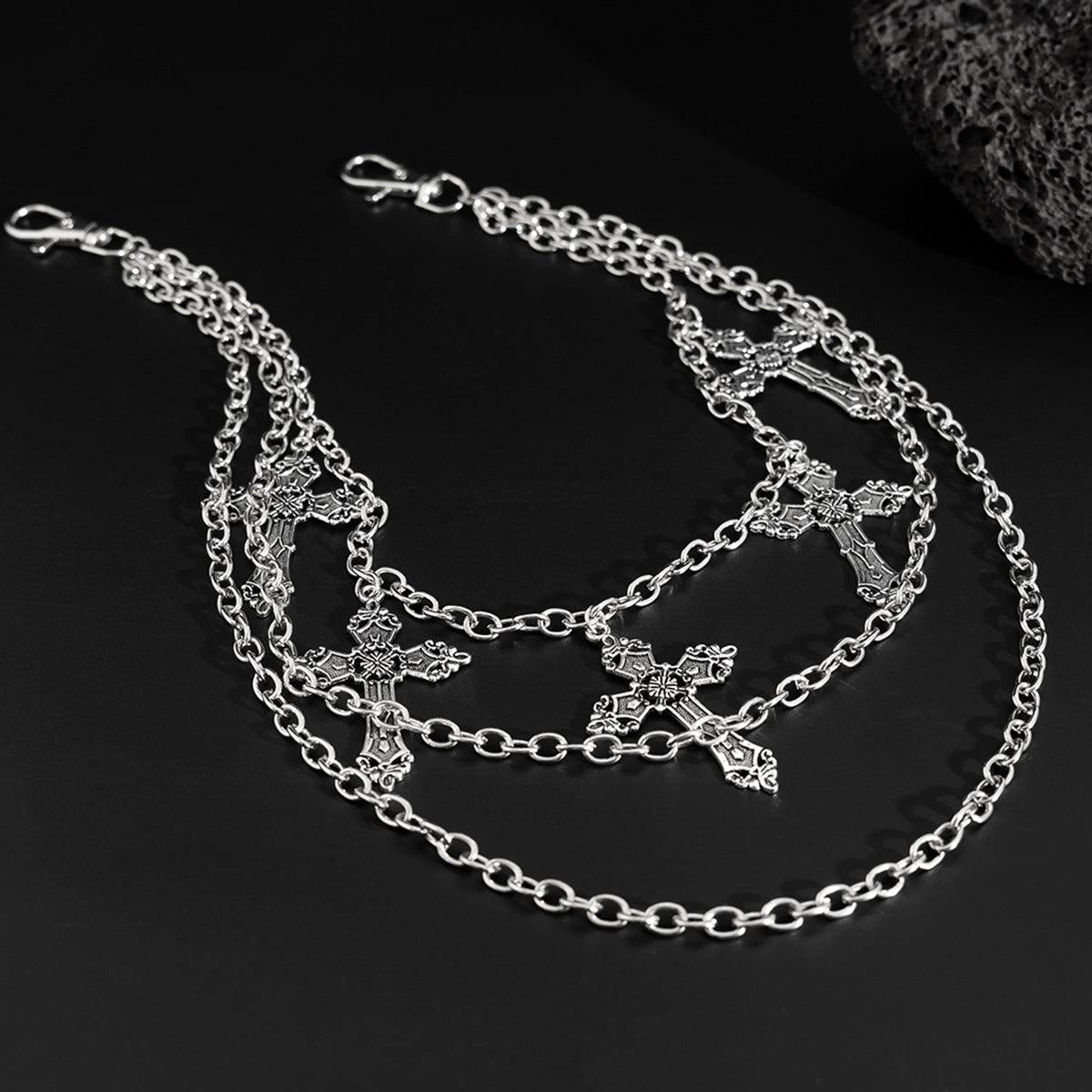 European and American cross-border jewelry, men's cross trouser chain, high-end fashion, small multi-layer chain jeans accessories