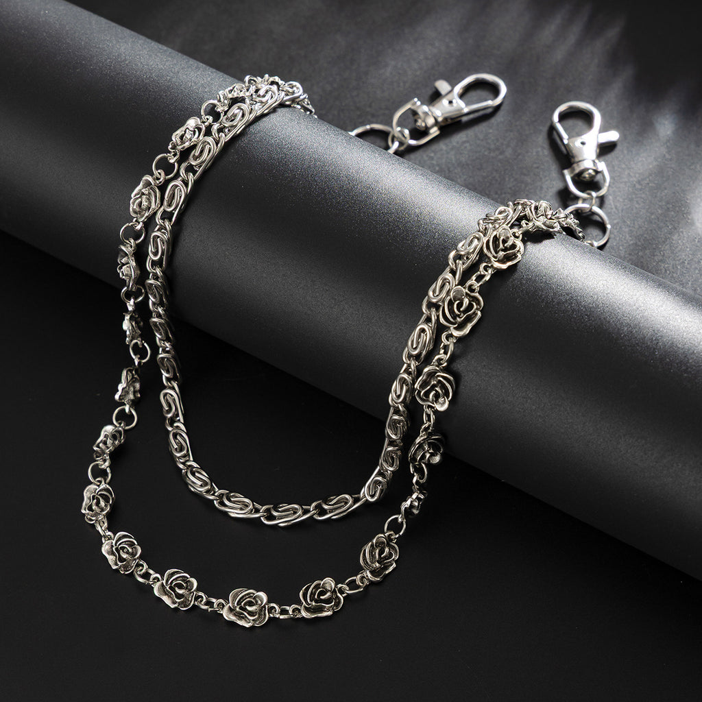 European and American hip-hop heavy metal double-layer cross pants chain, men's waist hanging chain, hip-hop street hardcore outfit