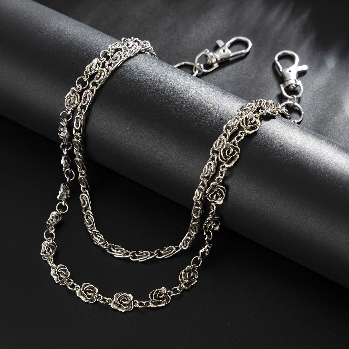European and American hip-hop heavy metal double-layer cross pants chain, men's waist hanging chain, hip-hop street hardcore outfit