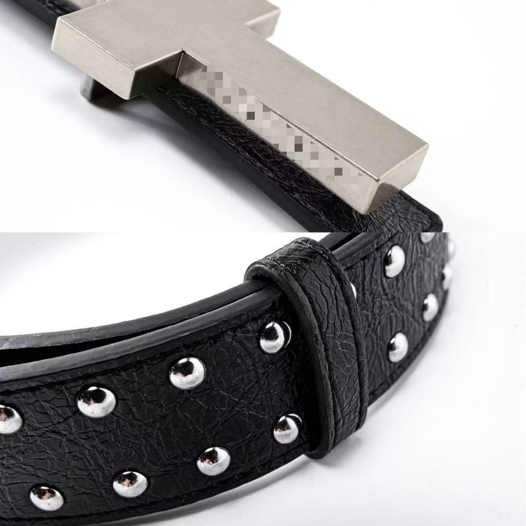 Large Cross Buckle Silver Studded Belt