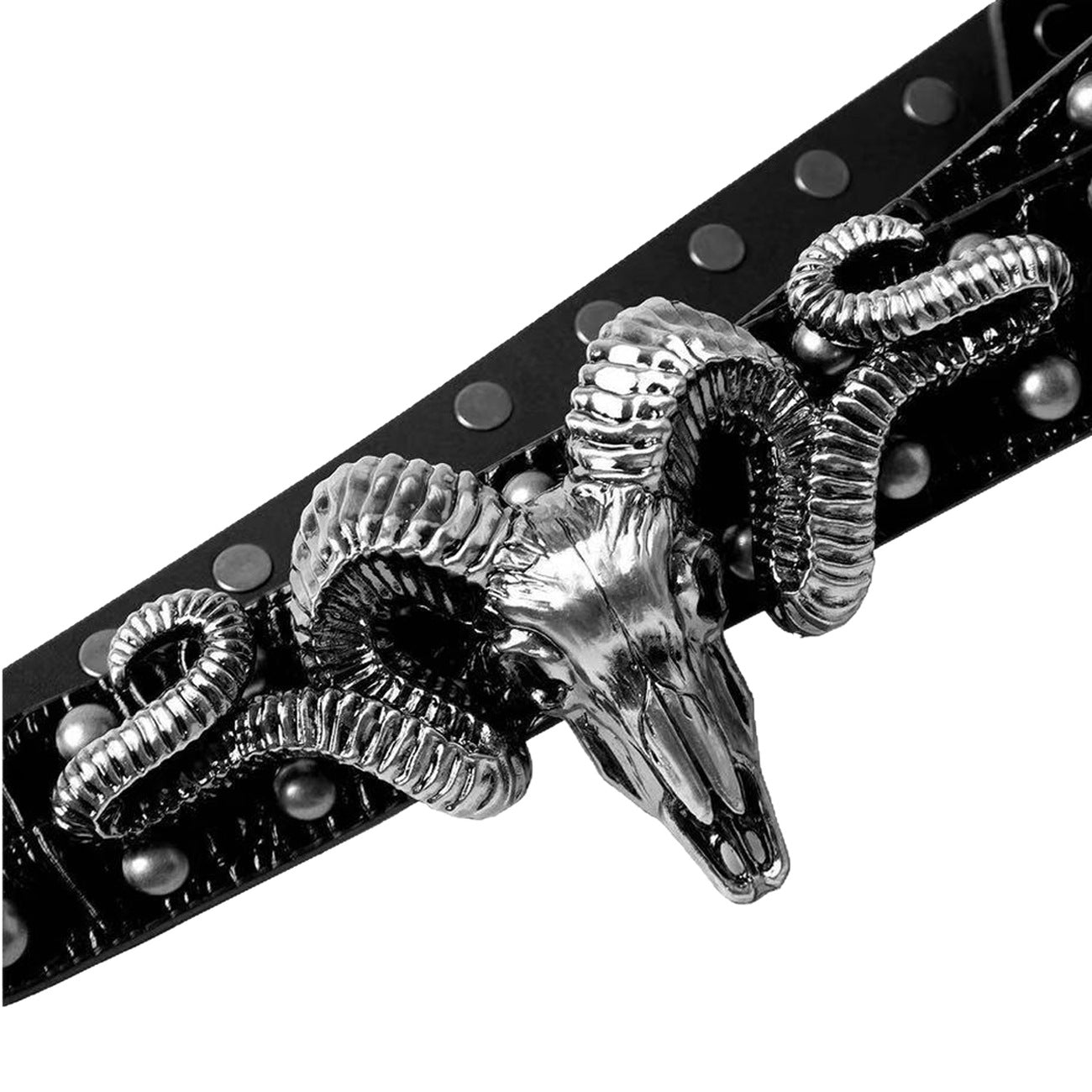Punk Style Metal Ram Head Riveted Belt, Subculture Vintage Distressed Belt, Unisex Trendy Waist Chain