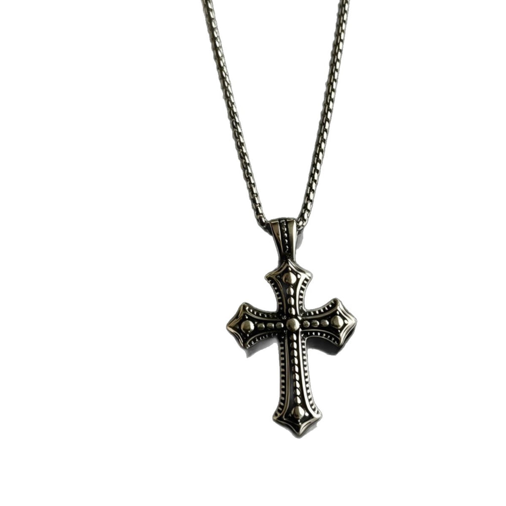 Cross-border bestseller punk retro trendy men's favorite classic cast carved totem cross stainless steel pendant