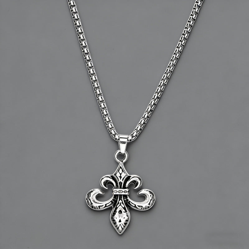 Trendy brand vintage scout flower cross necklace, anchor pendant, pendant, men's and women's couple style personalized accessory sweater chain