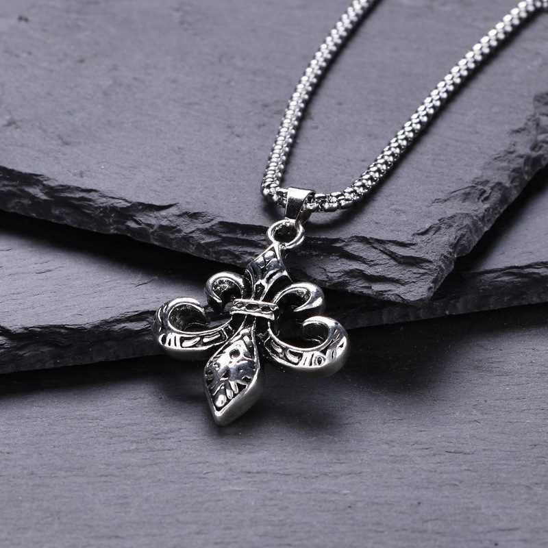 Trendy brand vintage scout flower cross necklace, anchor pendant, pendant, men's and women's couple style personalized accessory sweater chain