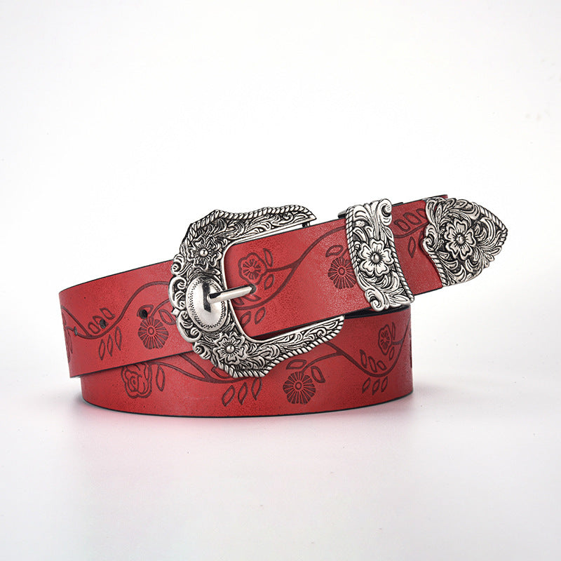 New leaf print lucky sketch vintage carved niche design belt versatile jeans dress strap