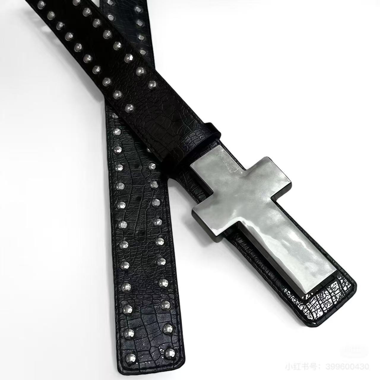 Large Cross Buckle Silver Studded Belt