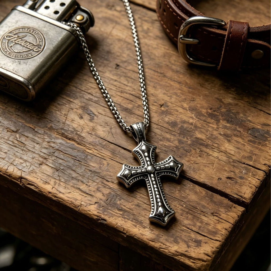 Cross-border bestseller punk retro trendy men's favorite classic cast carved totem cross stainless steel pendant