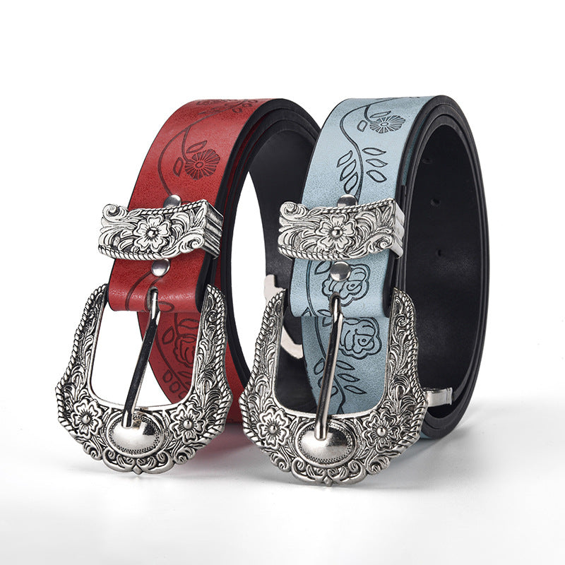 New leaf print lucky sketch vintage carved niche design belt versatile jeans dress strap
