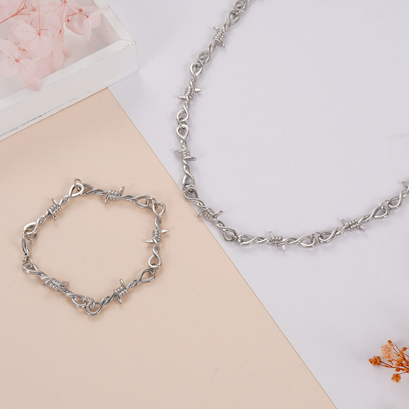 Barbed Wire Punk Chain Necklace & Bracelet