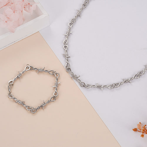 Barbed Wire Punk Chain Necklace & Bracelet